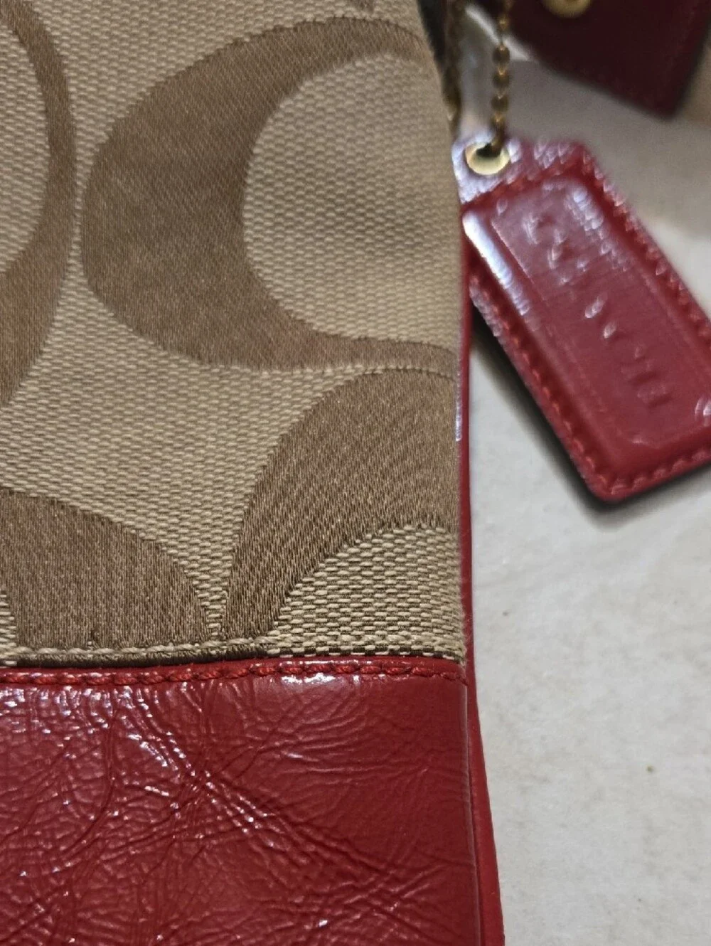 Coach Signature Canvas Crossbody Bag in Khaki & Red